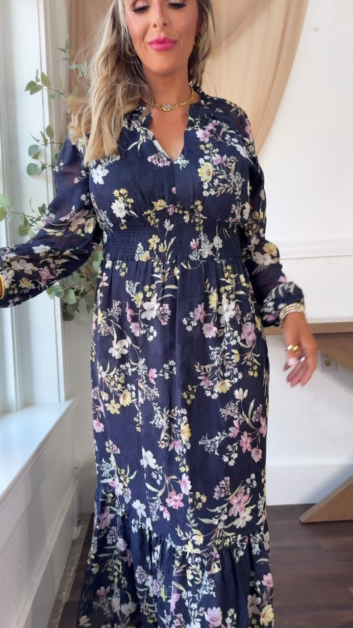 Charlotte Rose Midi Dress, Navy/Yellow