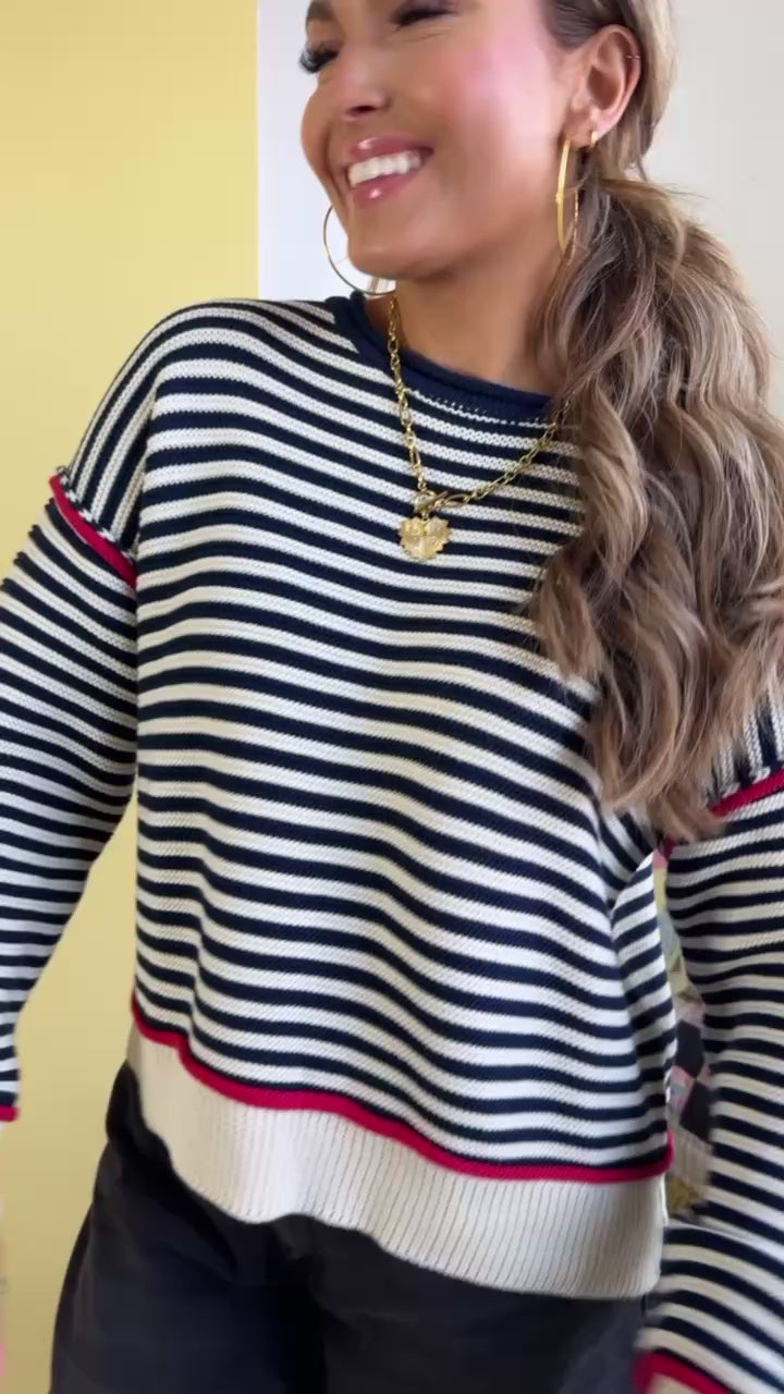 Summer Striped Sweater, Cream/Navy
