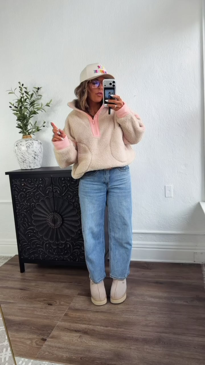 The Summit Quarter Zip Sherpa, Taupe/Coral