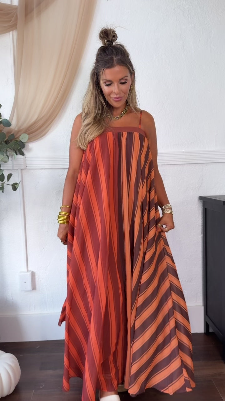 Golden Hour Stripe Maxi Dress, Terracotta/Orange