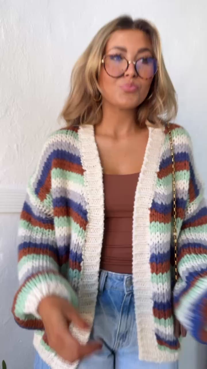 Canyon Skies Knit Cardigan, Cream Combo