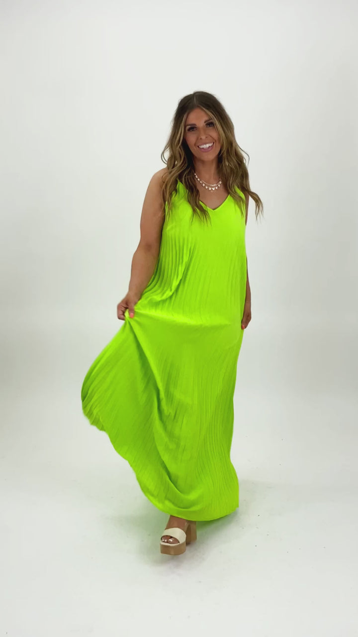 More Fun Pleated Maxi Dress, Lime
