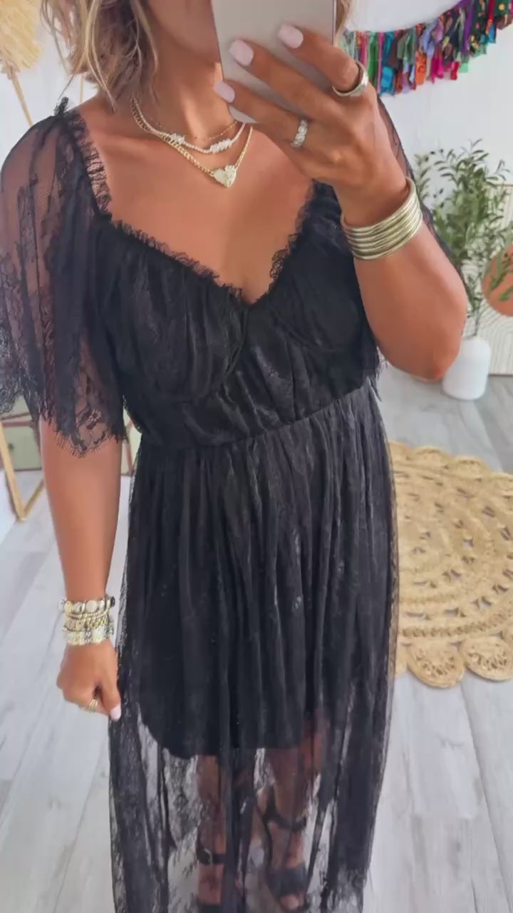 Midnight Willow Lace Maxi Dress, Black