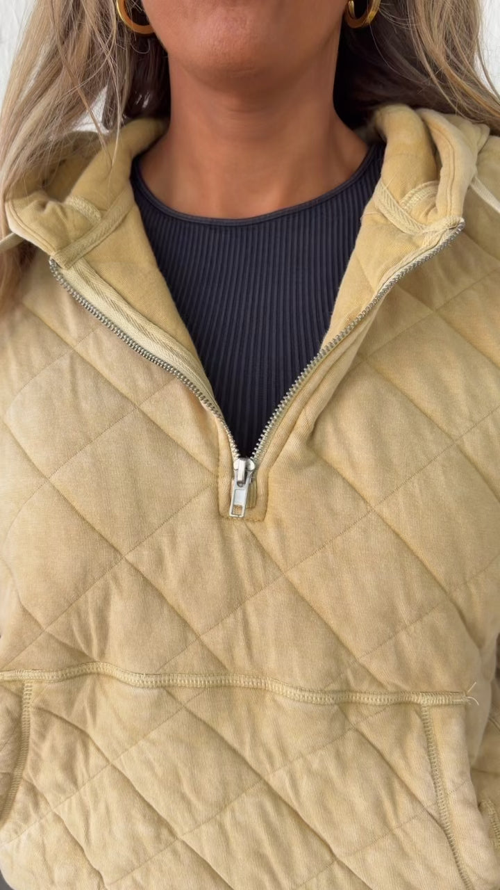 Quilted Zip Up Hoodie, Washed Caramel