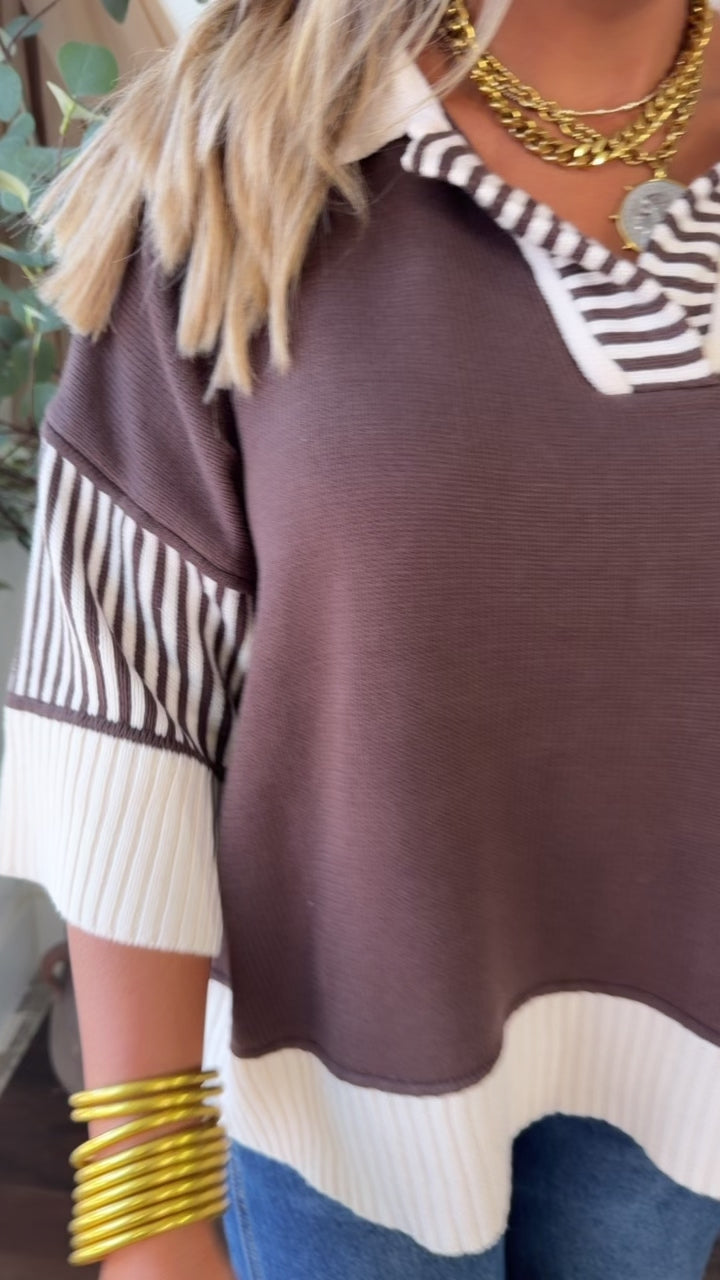 Throwback Collared Sweater, Brown