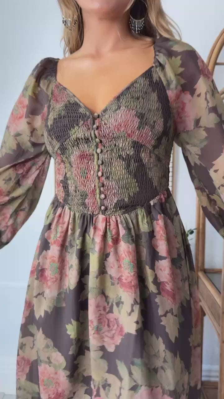 Golden Rue Midi Dress, Chocolate