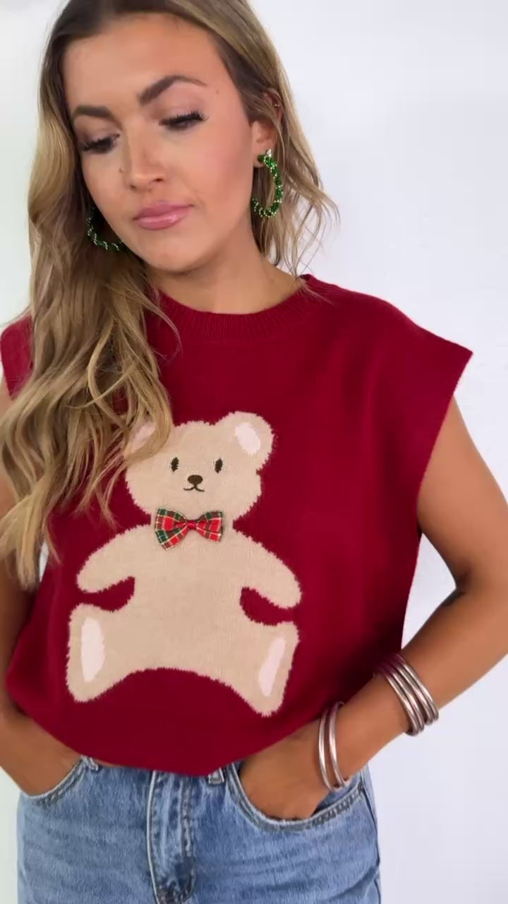 Teddy Knit Sweater Vest, Red