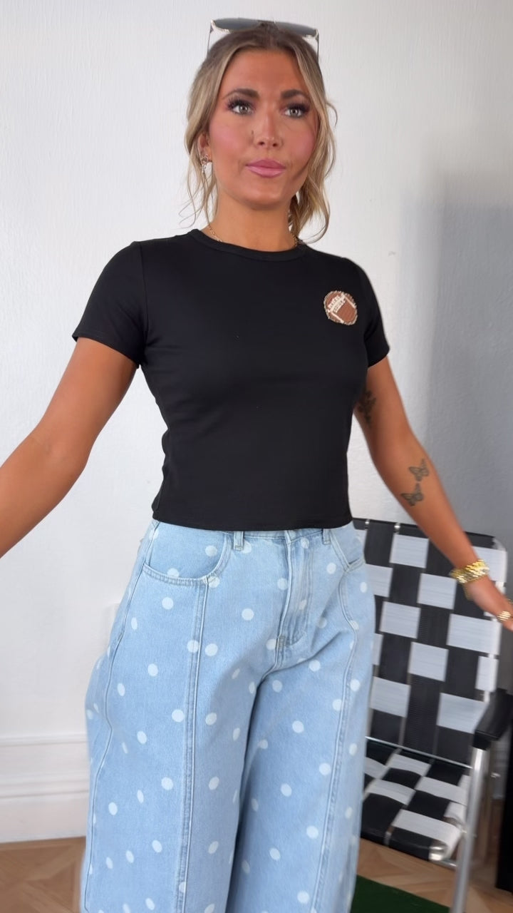 Washed Polka Dot Barrel Jeans, Lt. Denim