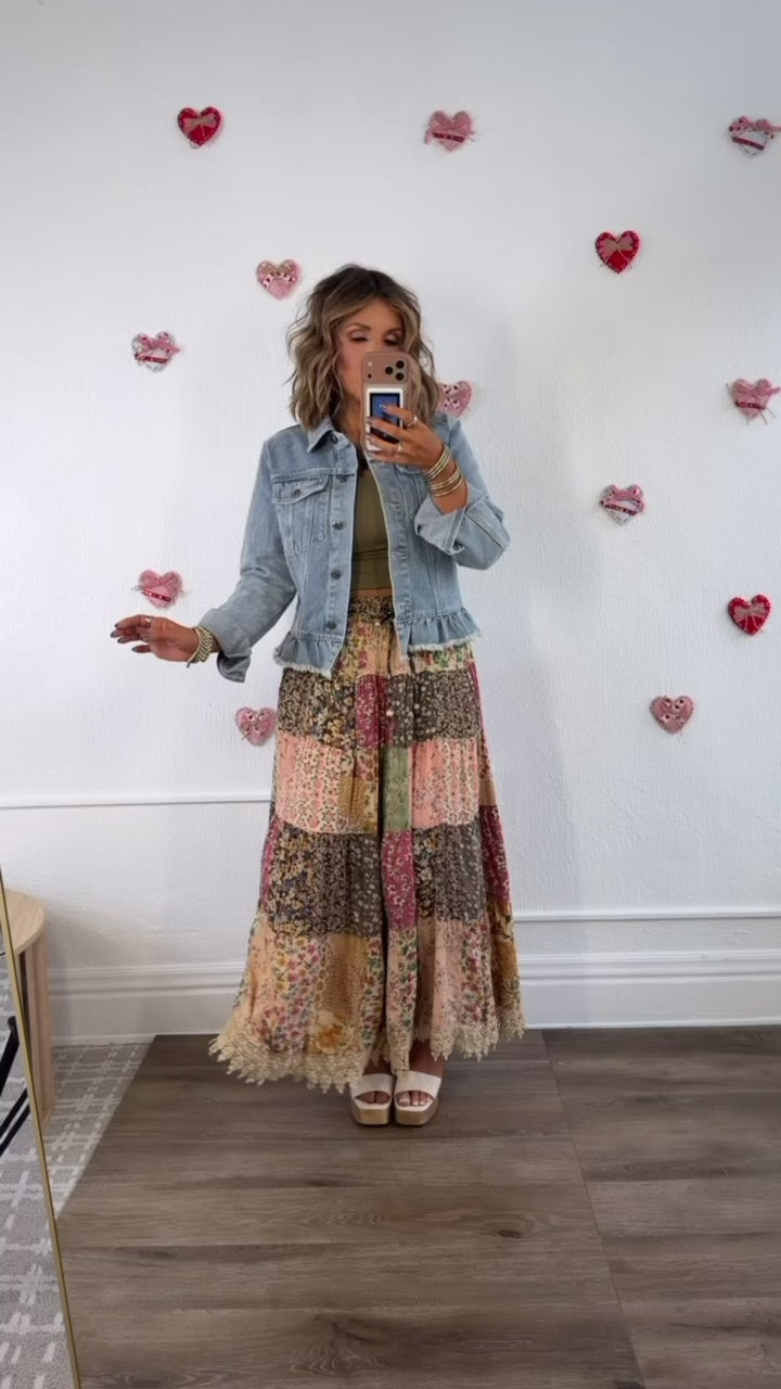 Emery Ruffle Hem Denim Jacket, Light Denim