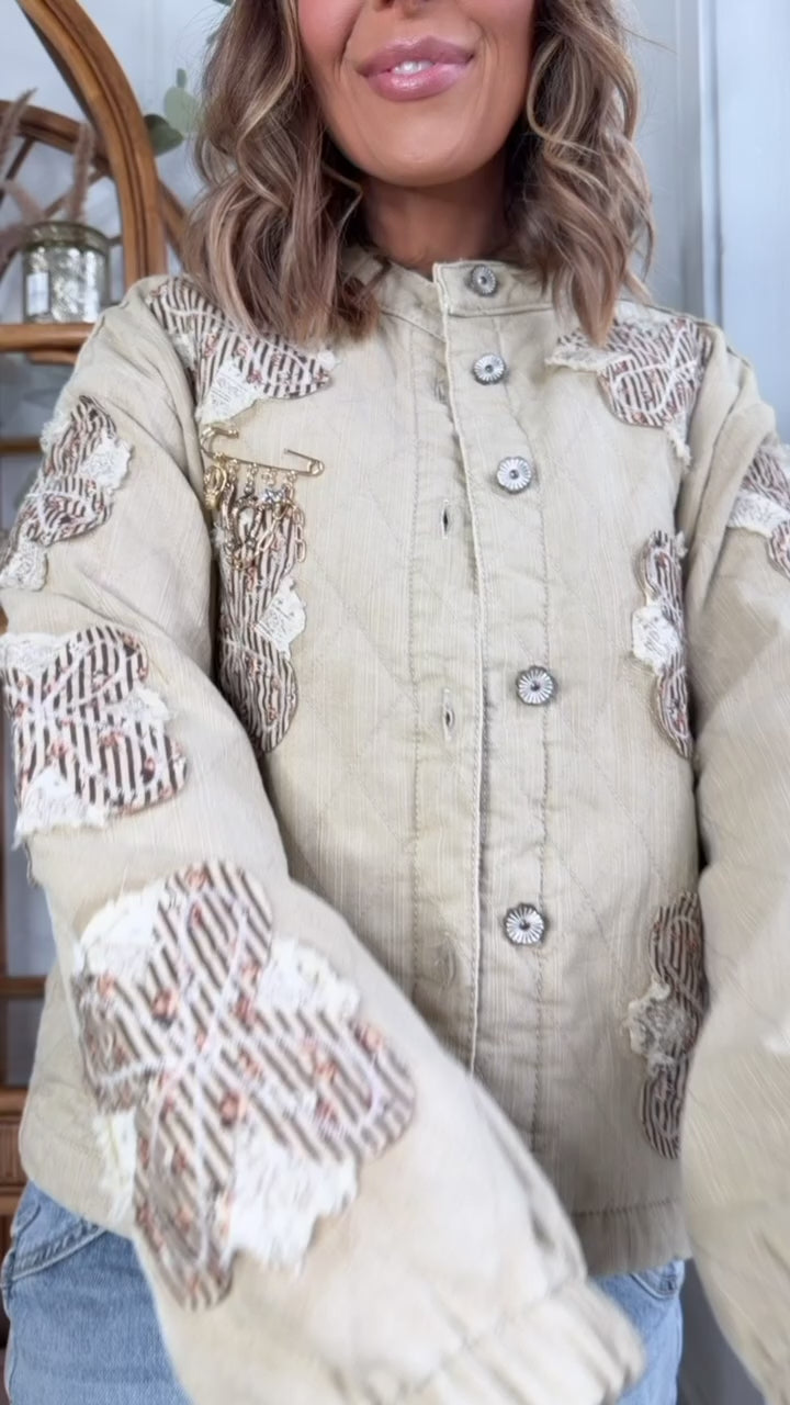 Wilted Flower Quilted Jacket, Taupe Beige