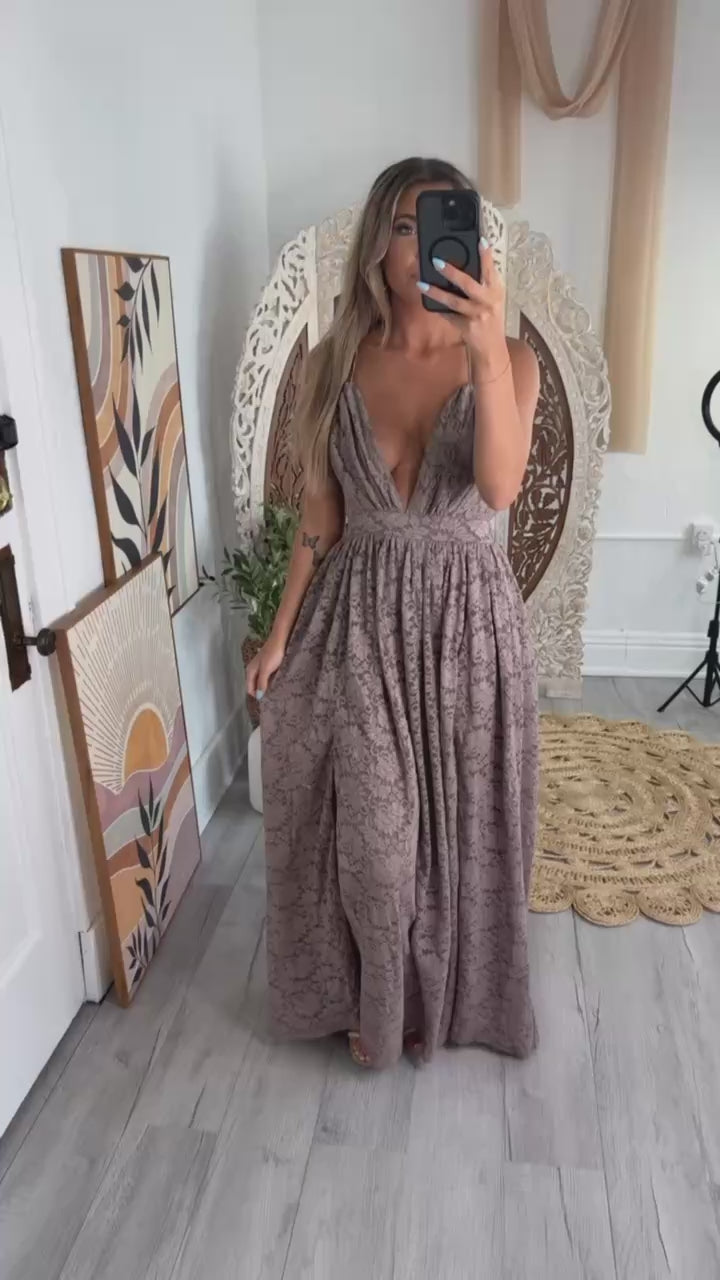 ECB Exclusive: Layla Lace Maxi Dress, Taupe