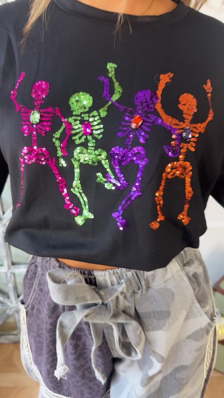 Dancing In Sparkle Skelton Top, Black