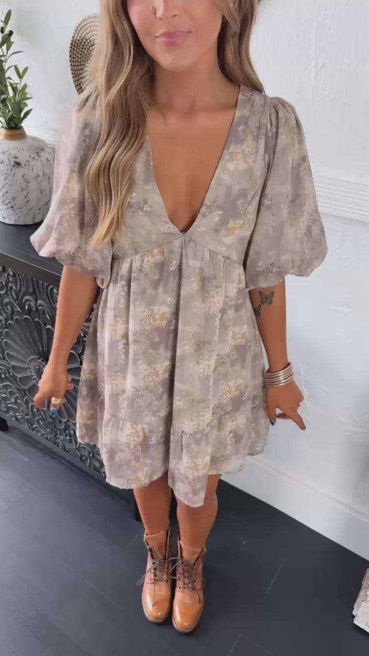 Dalia Floral Dress, Taupe
