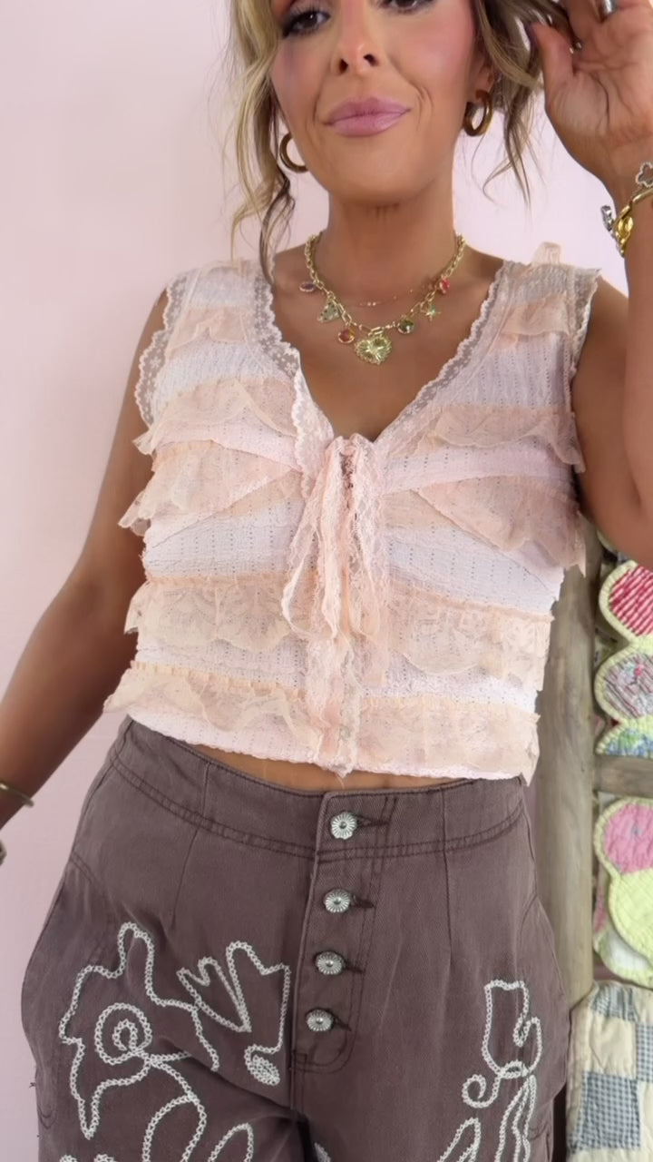 Bliss Beauty V Neck Ruffle Sleeve Top, Blush