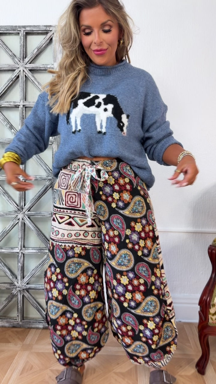 Paisley Fields Jogger, Black Multi