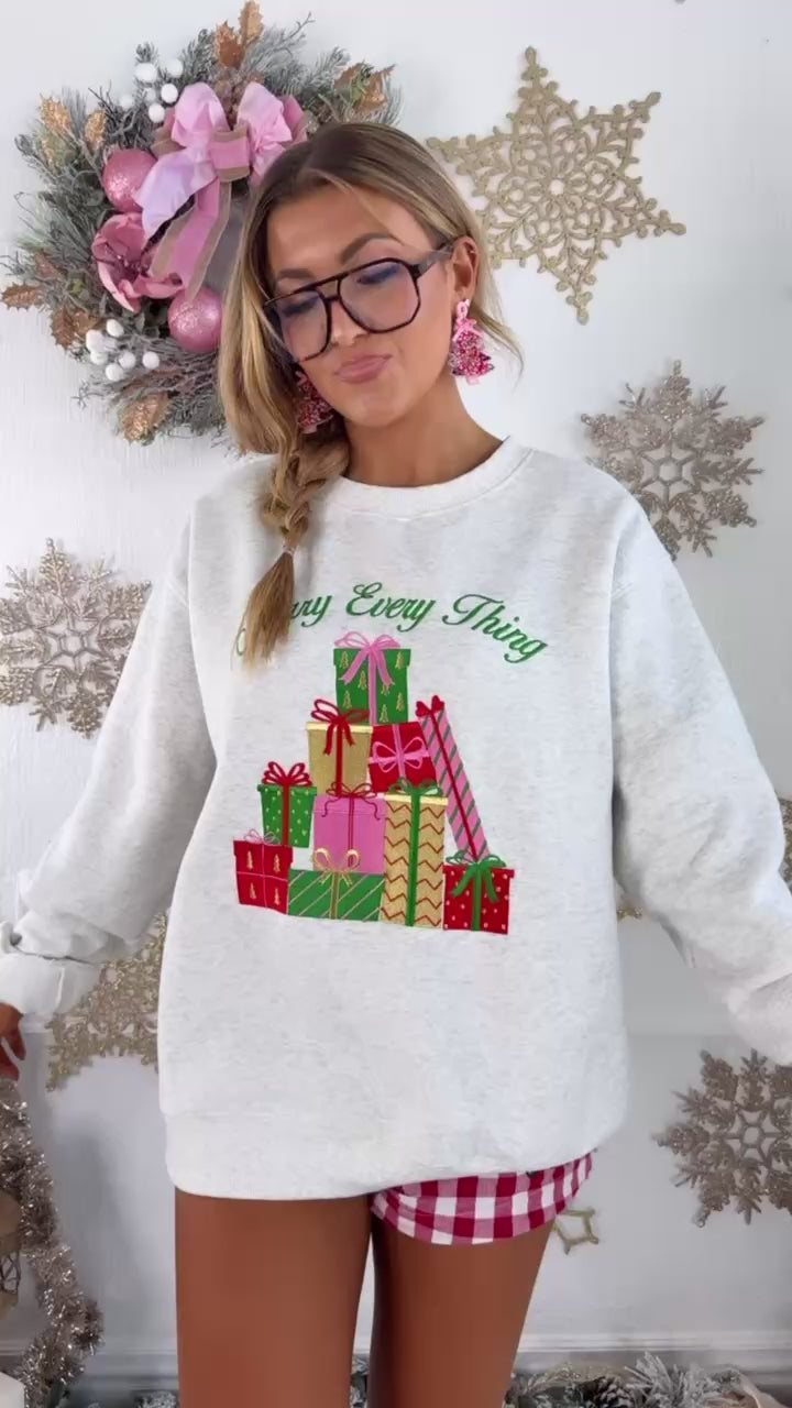 Merry Everything Graphic Crewneck, H. Grey