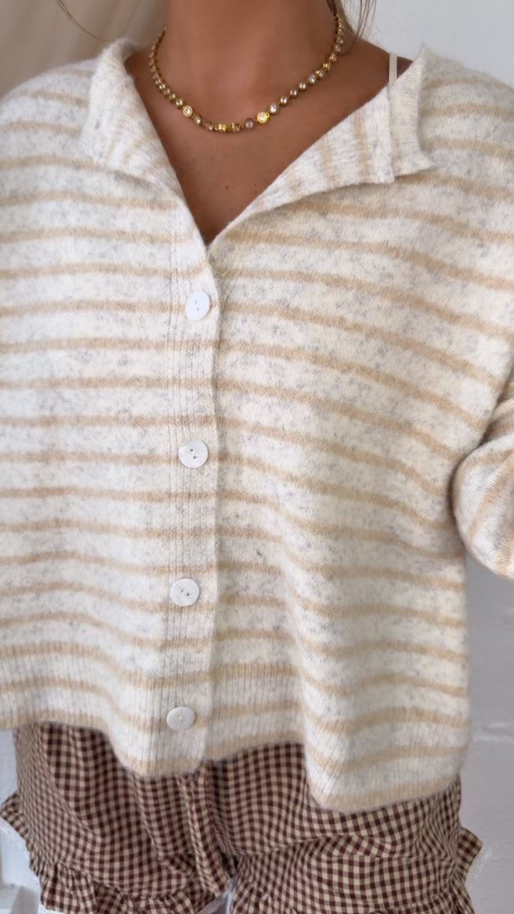 Faye Button Up Sweater, Oatmeal/Taupe