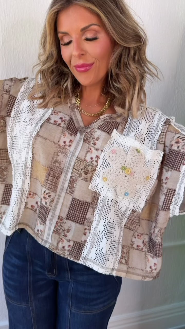 Annibelle Paisley Pocket Tee, Ivory/Beige Multi