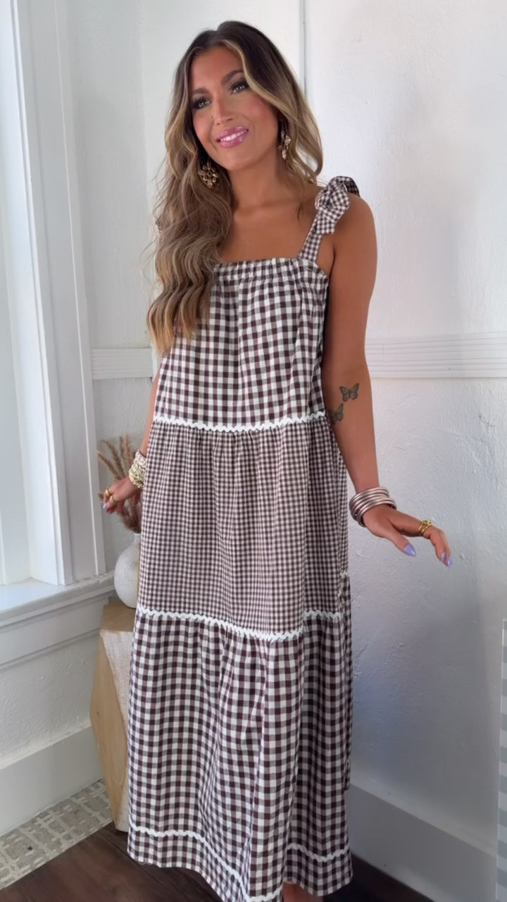 cream tartan dress Count Me In Plaid Dress in Warm Taupe