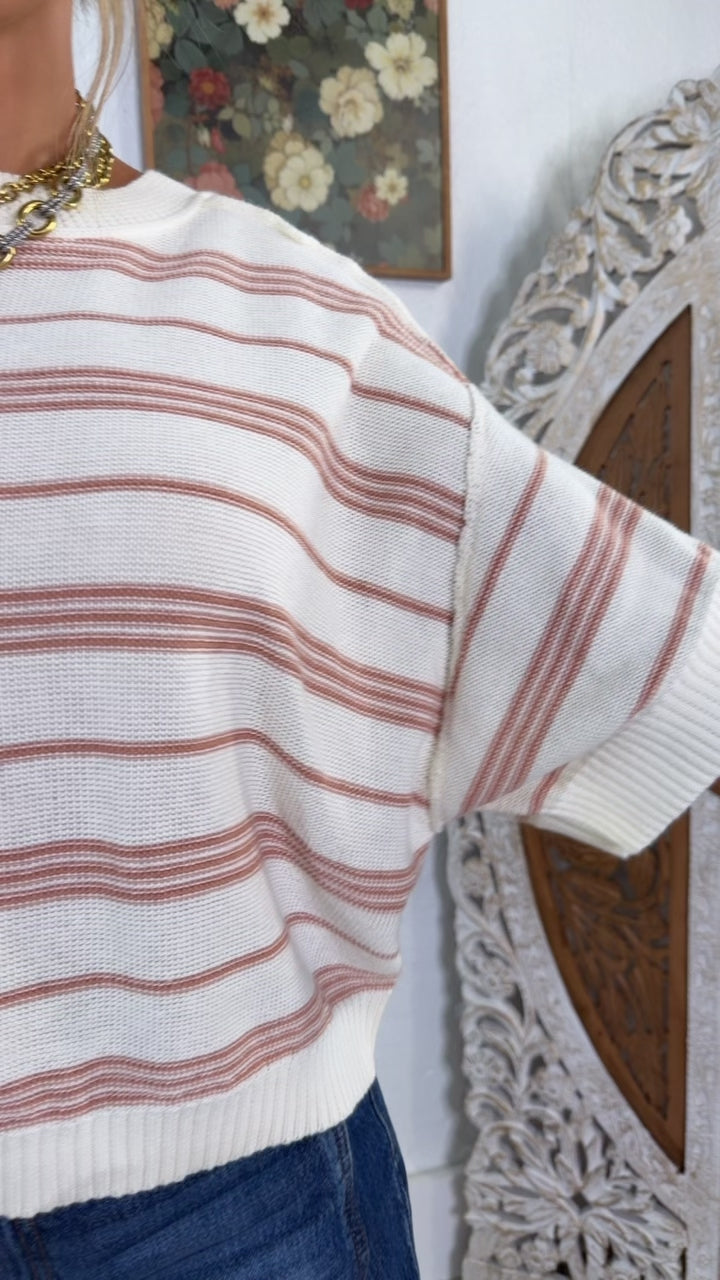 Savanah Ray Stripe Sweater, Latte