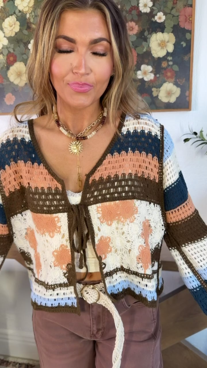 Ocean Stitch Knit Cardigan, Salmon Multi