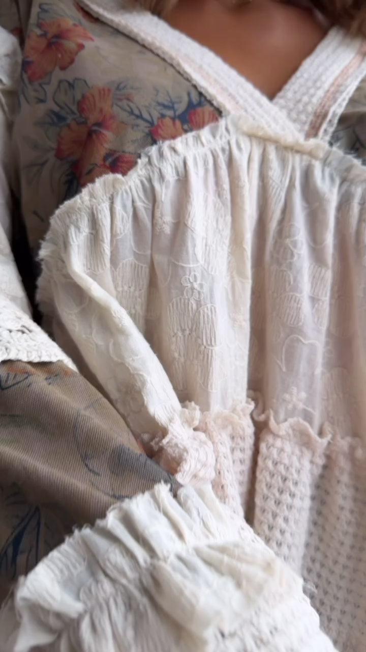 Hibiscus Blooms Patchwork Top, Cream Multi