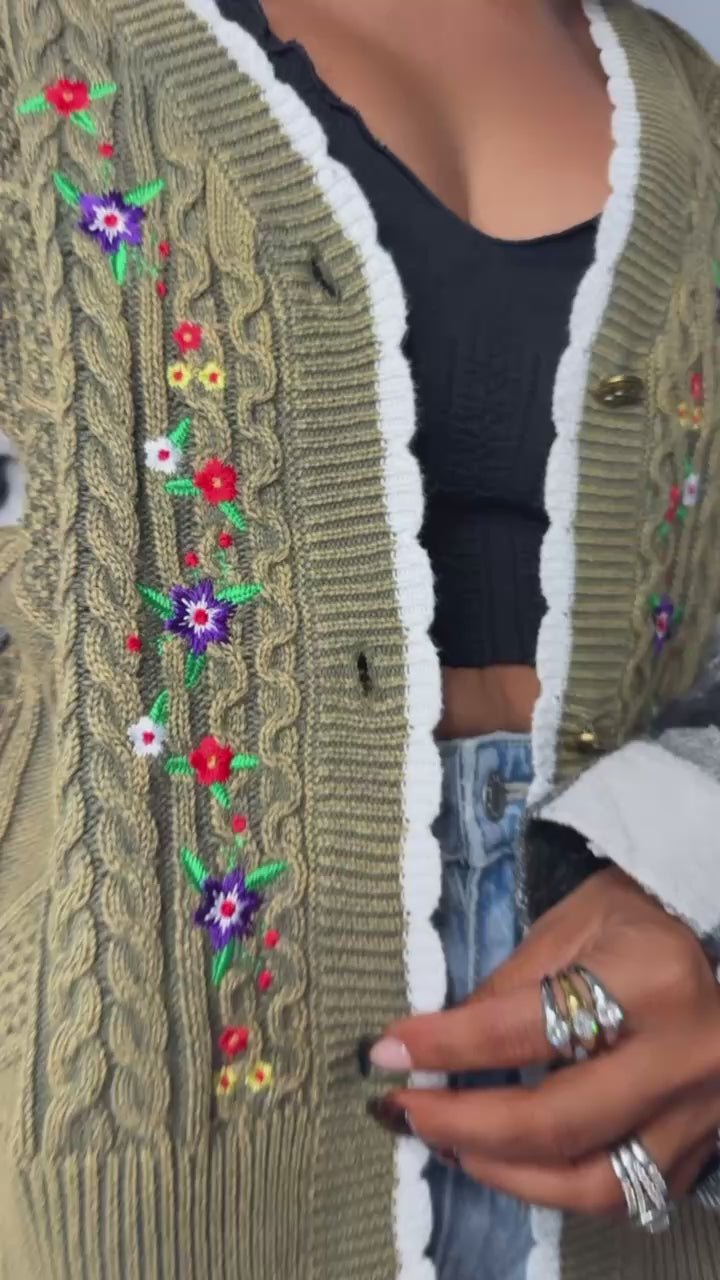 Edna Mae Knit Cardigan, Olive