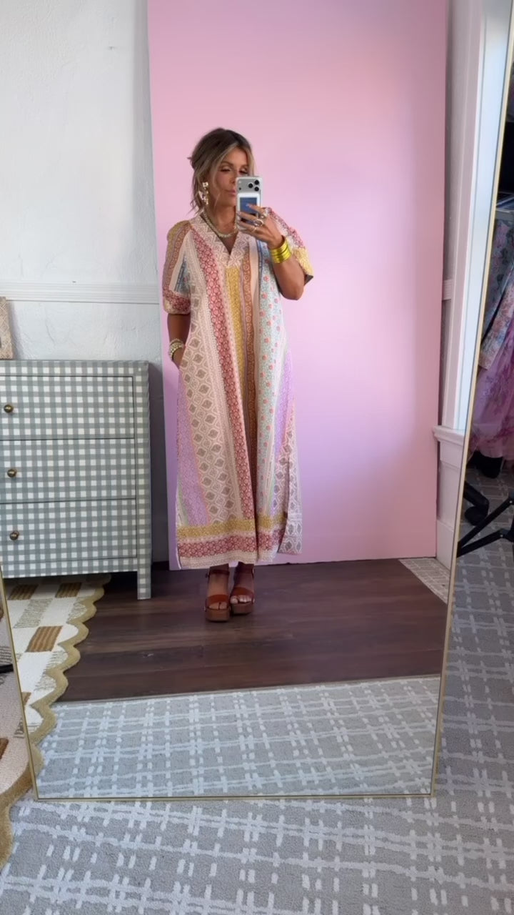 Gypsy Queen Maxi Dress, Beige Multi