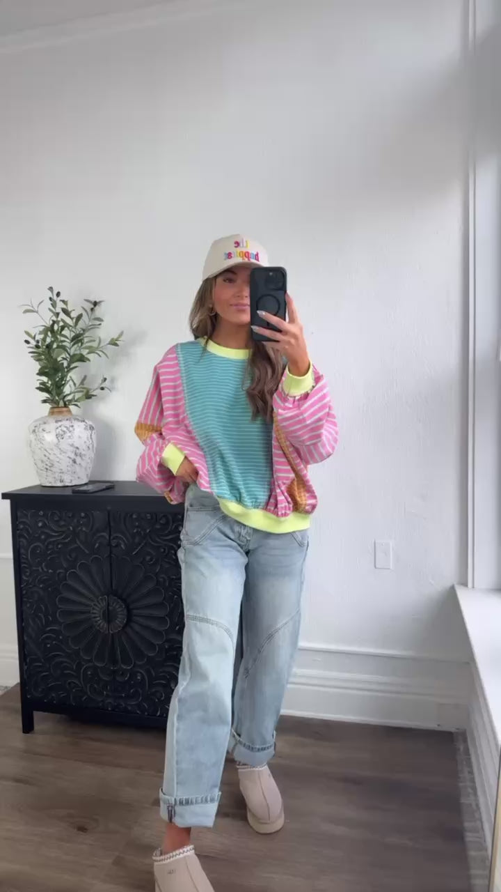 Stitch & Sail Mix Matched Top, Blue/ Pink