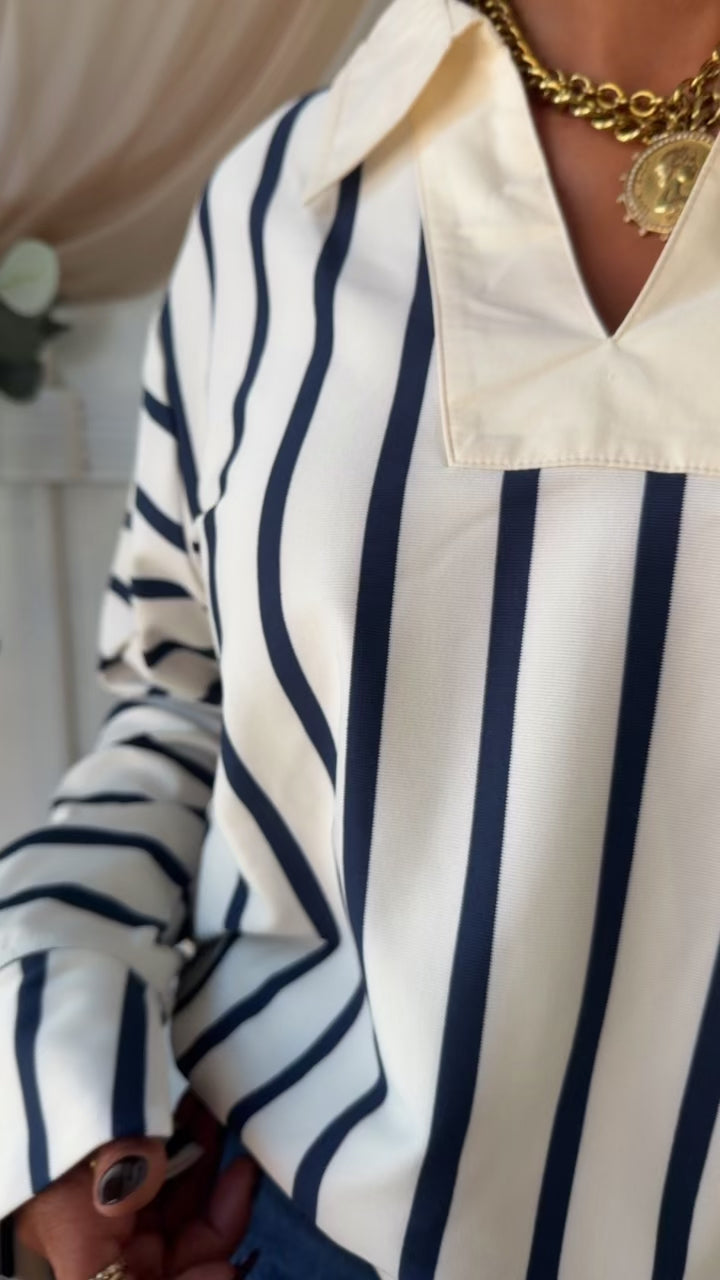 Sophisticated And Stripe Blouse, Cream/Navy