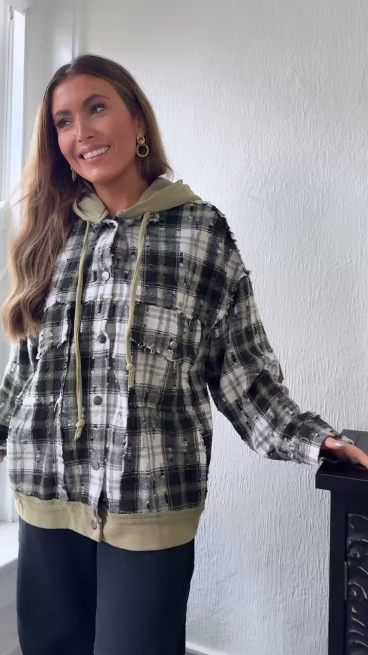 Birch Cabin Flannel Top, Olive/ Black