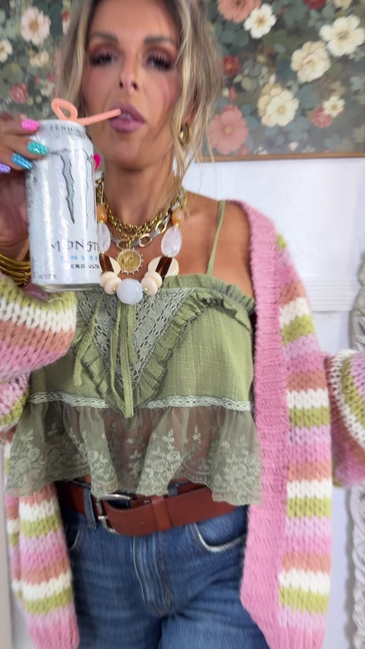Afterglow Knit Cardigan, Rose/Matcha/Pink