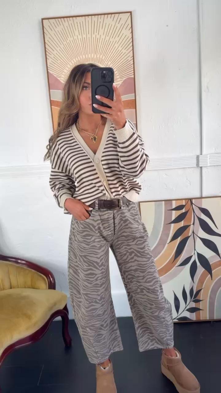 Cocoa Drizzle Striped Cardigan, Brown