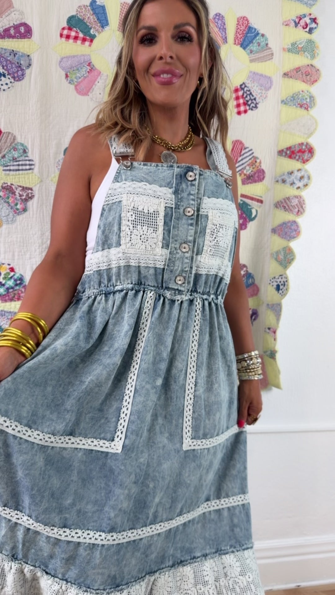 Pretty In Lace Blue Denim Dress