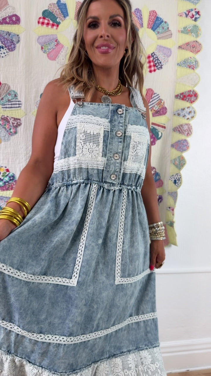 Pretty In Lace Blue Denim Dress
