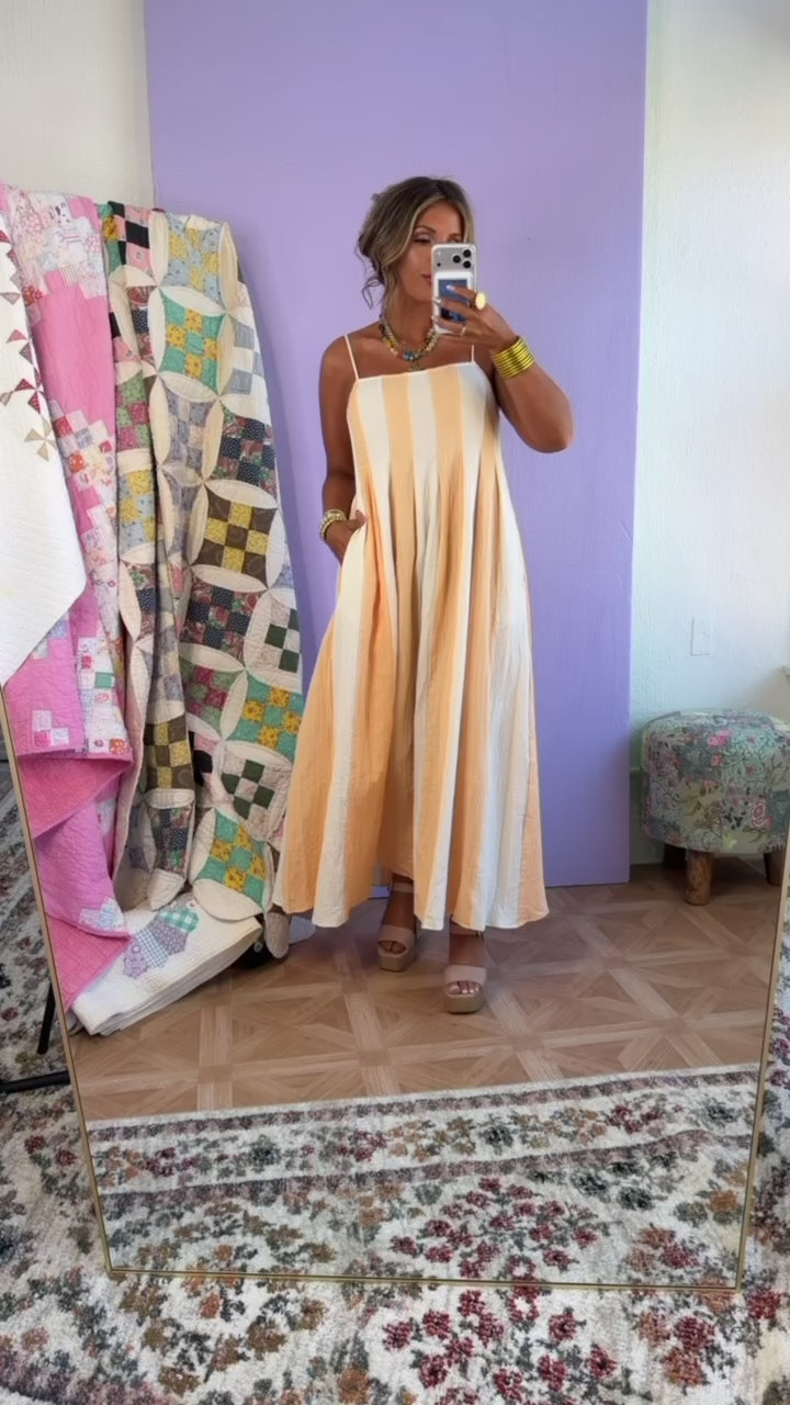 Sunshine Ribbon Midi Dress, Cream/Coral