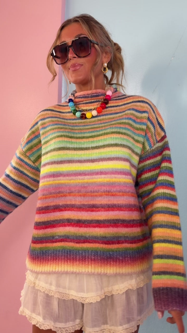 Watercolor Palette Knit Sweater, Rainbow