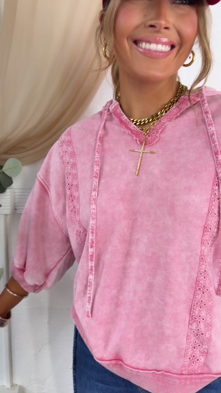 Charlie Hooded Trimmed Top, Strawberry