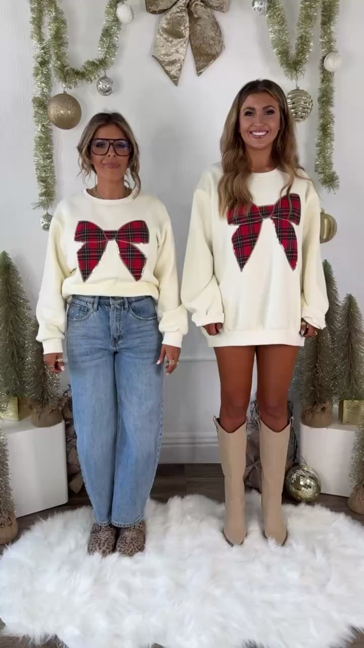 Holly Bow Sweater, Cream