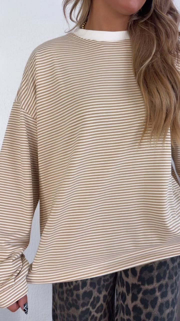 Laurel Stripe Top, Camel/White