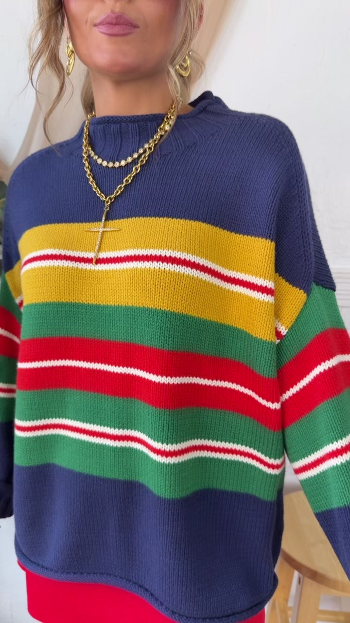 Golden State Sweater, Navy/Golden Stripe