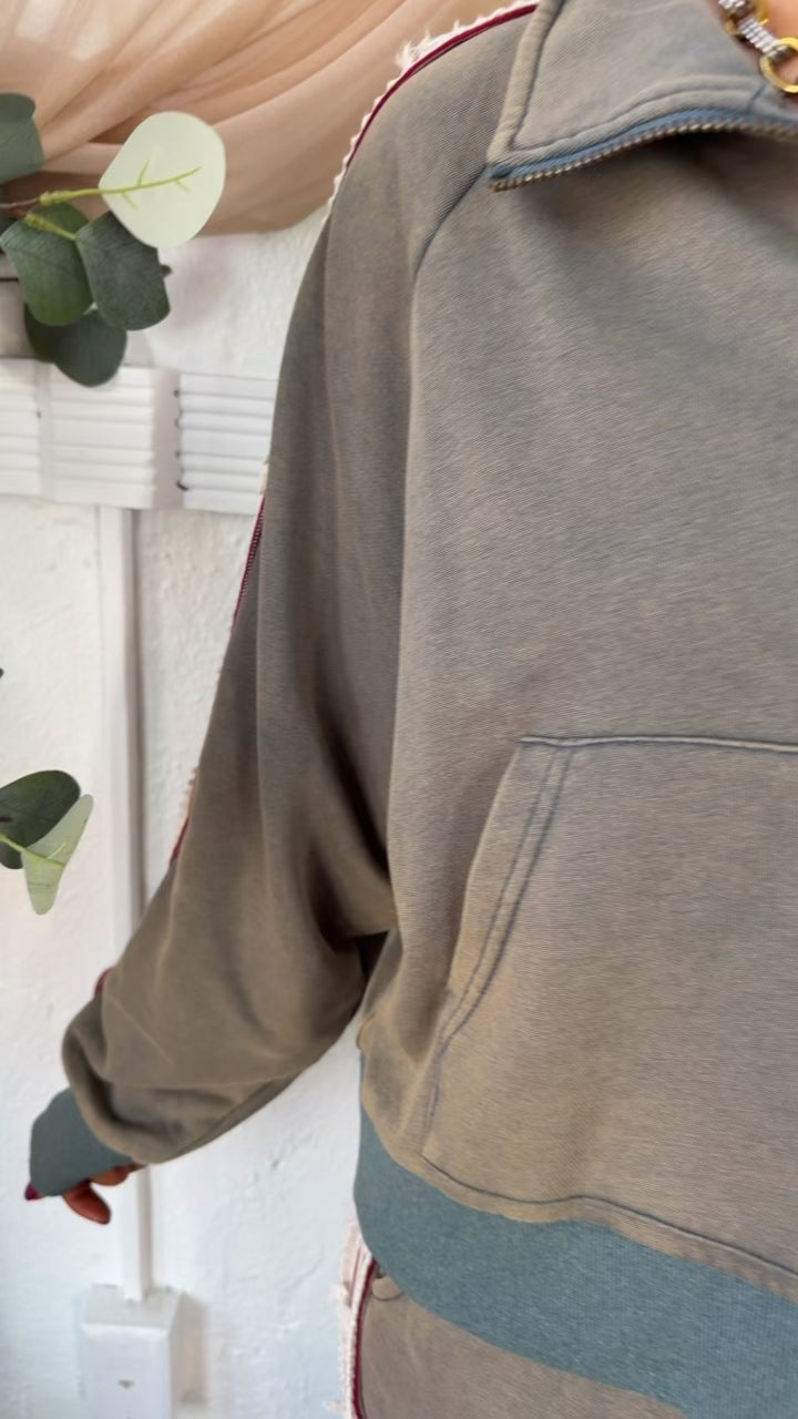 American Dream Patch Zip Up Jacket, Vintage Moss