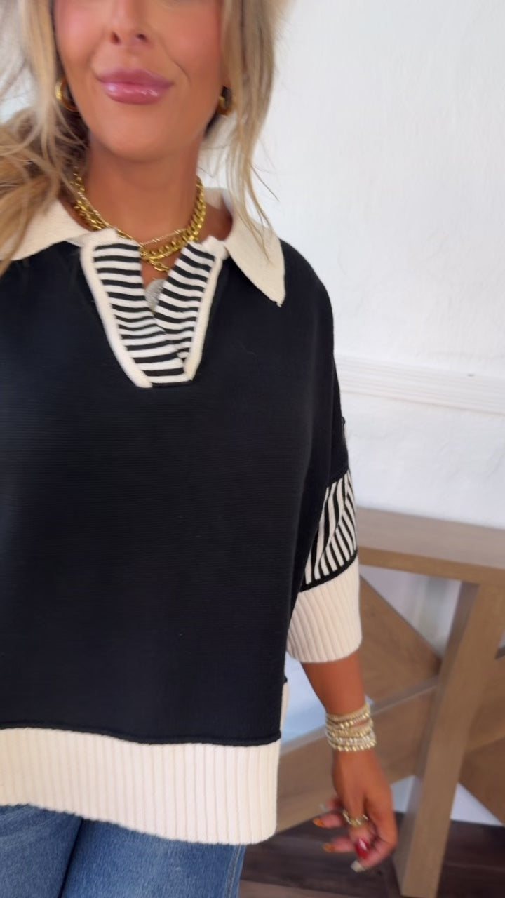 Throwback Collared Sweater, Black