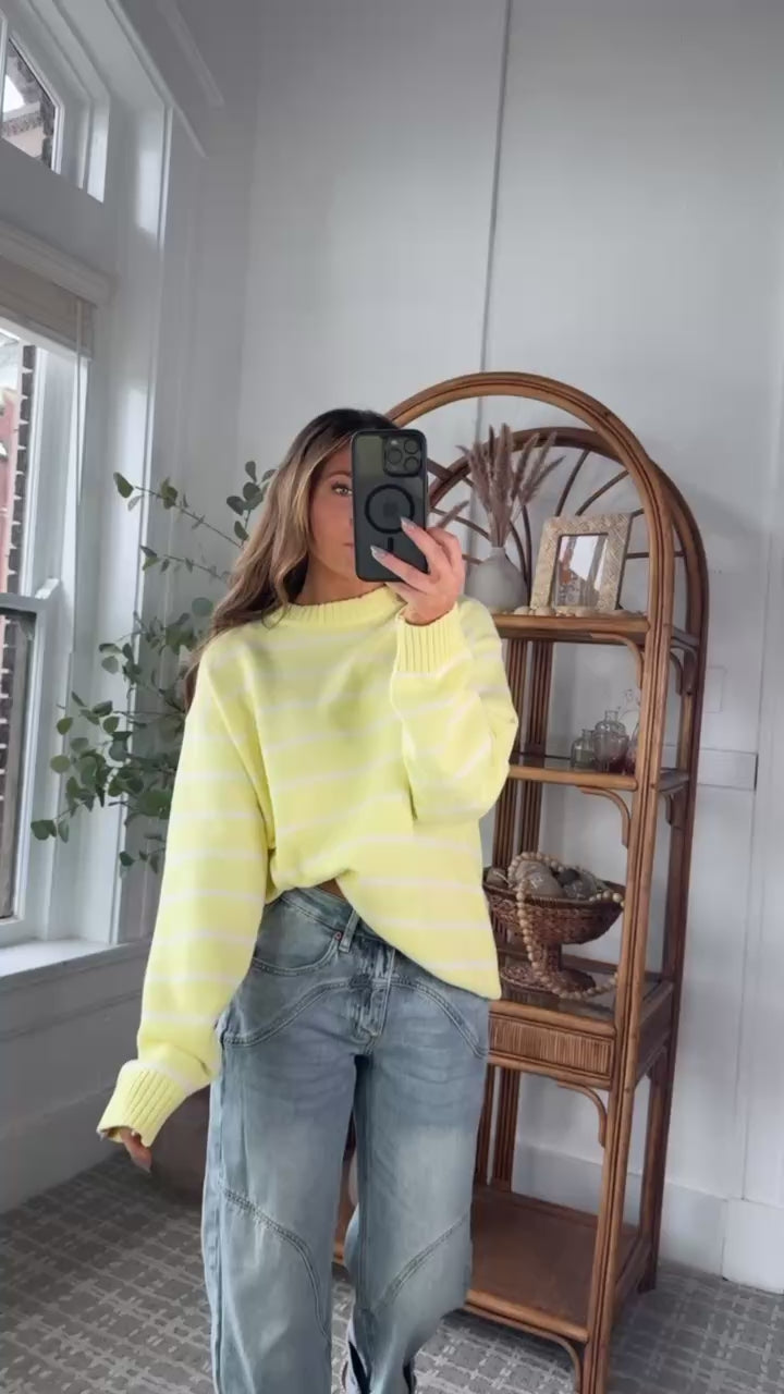 Avie Striped Sweater, Lemon/White