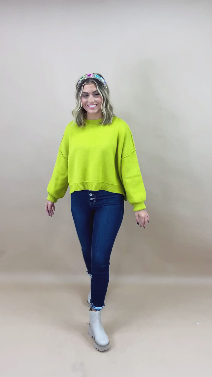 Relaxed Cropped Sweater, Lime