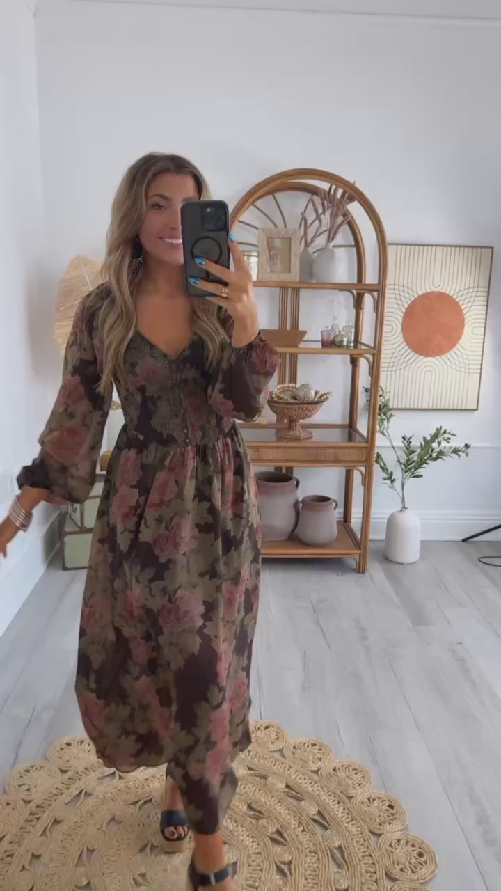 Golden Rue Midi Dress, Chocolate