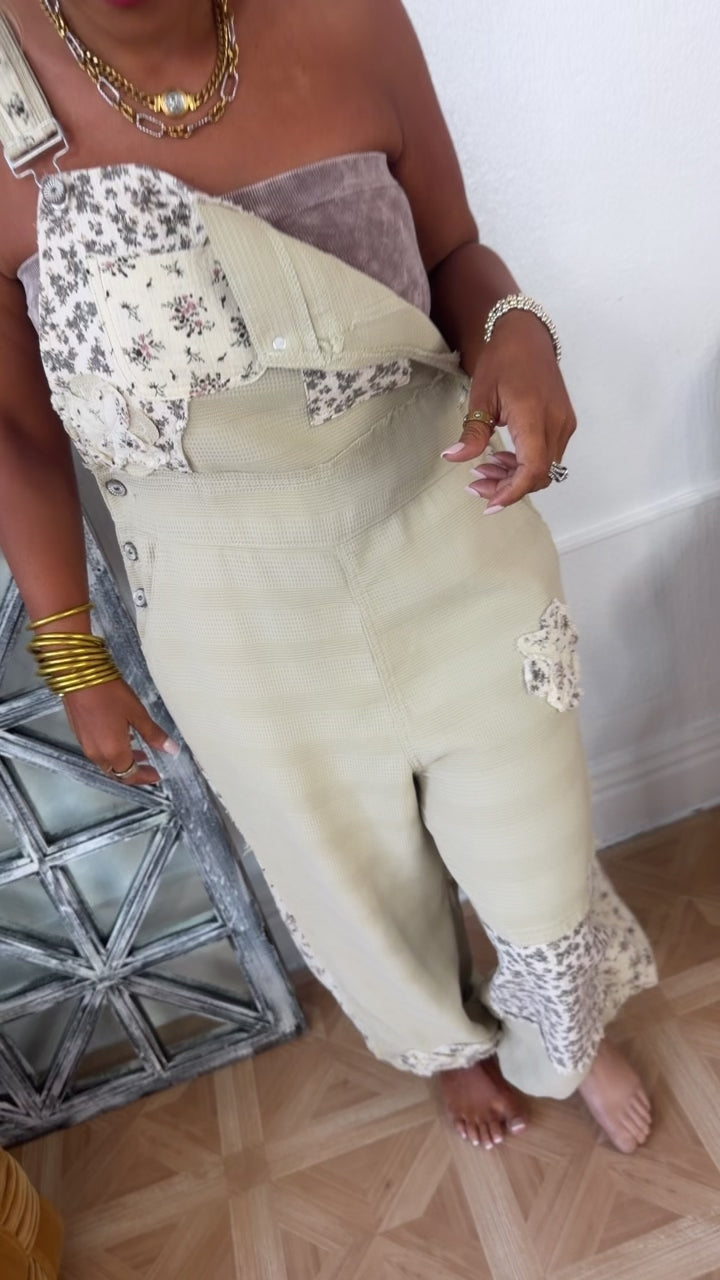Sun Fade Floral Overalls, Taupe
