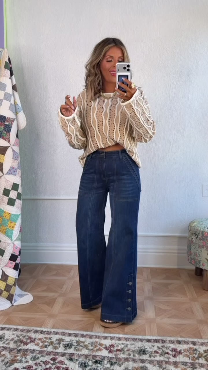 Kai Wide Leg Slit Denim, Dark