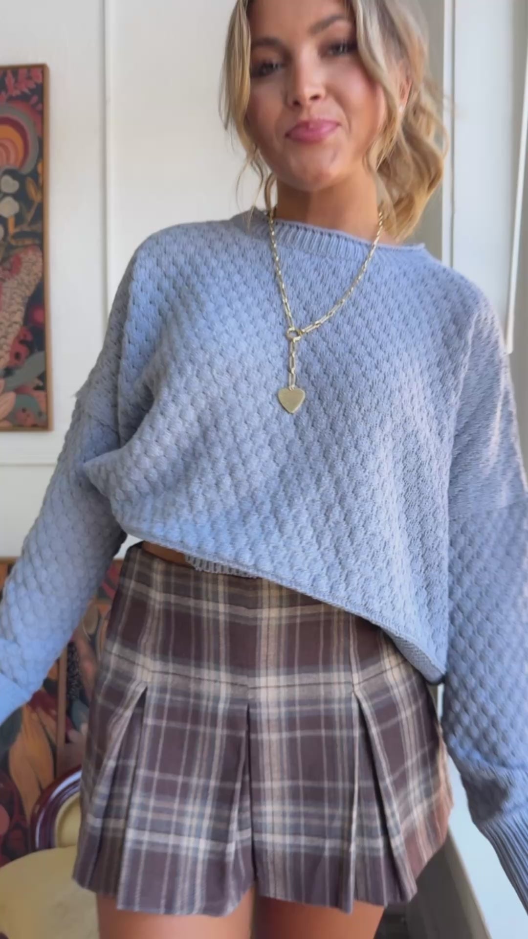 Frosted Weave Textured Sweater, Cloud Blue