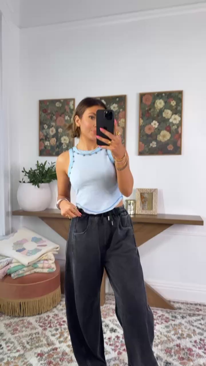 Simple Wear Basic Studded Detail Tank, Powder Blue